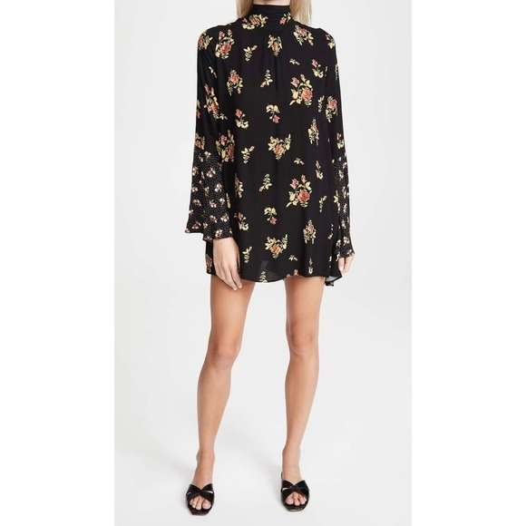 NWOT Free People Tate Floral print mock neck tunic mini dress open back bow L - Picture 5 of 12